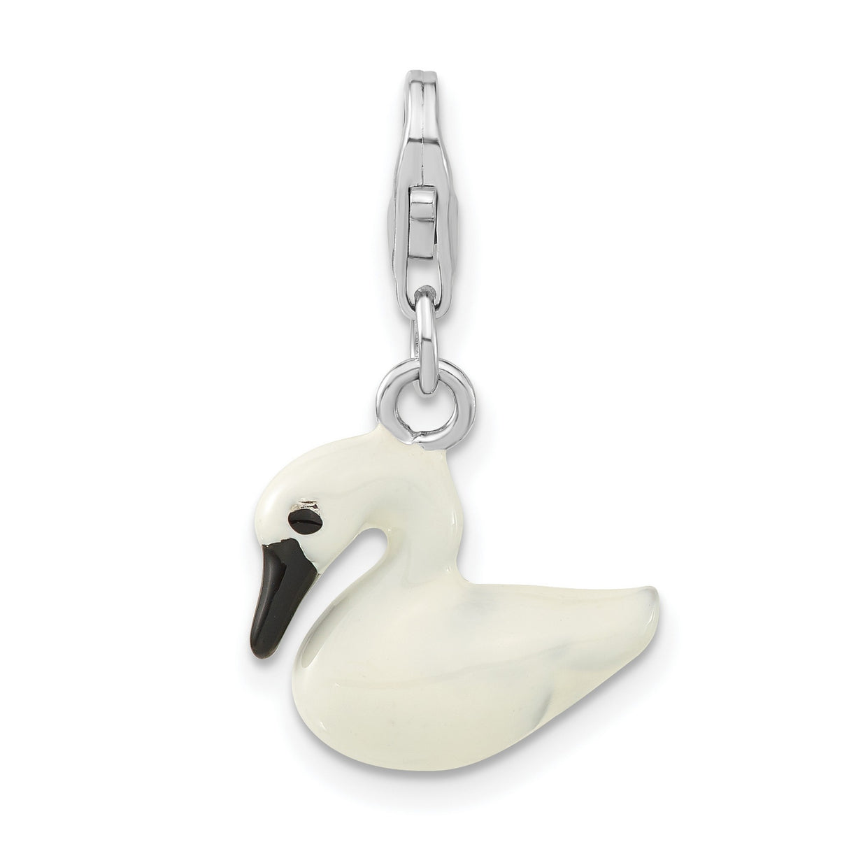 Sterling Silver Swan Charm Pendant with White and Black Enamel, Nature-Inspired Animal Jewelry