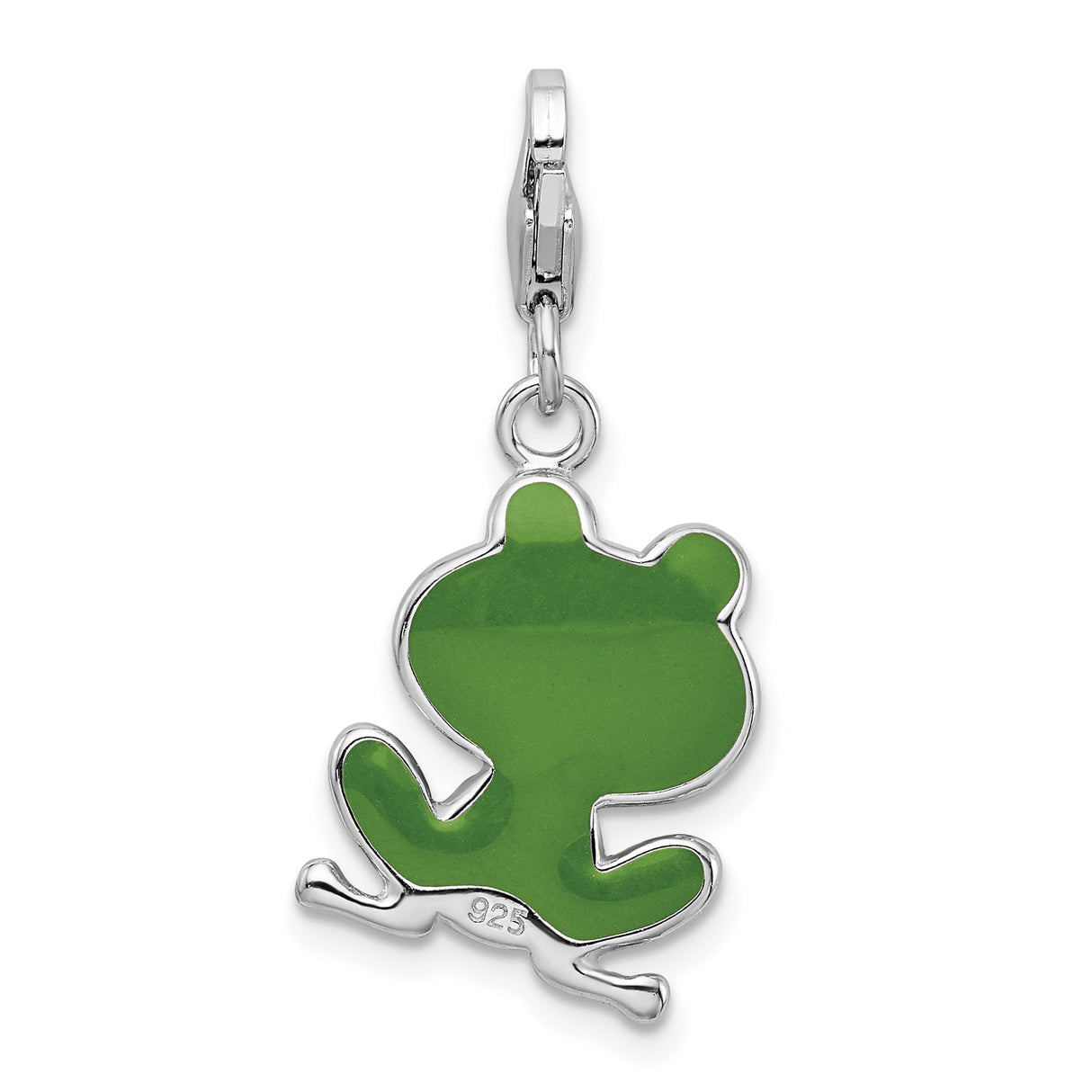 Sterling Silver Frog Charm with Green and Yellow Enamel, Whimsical Animal Pendant