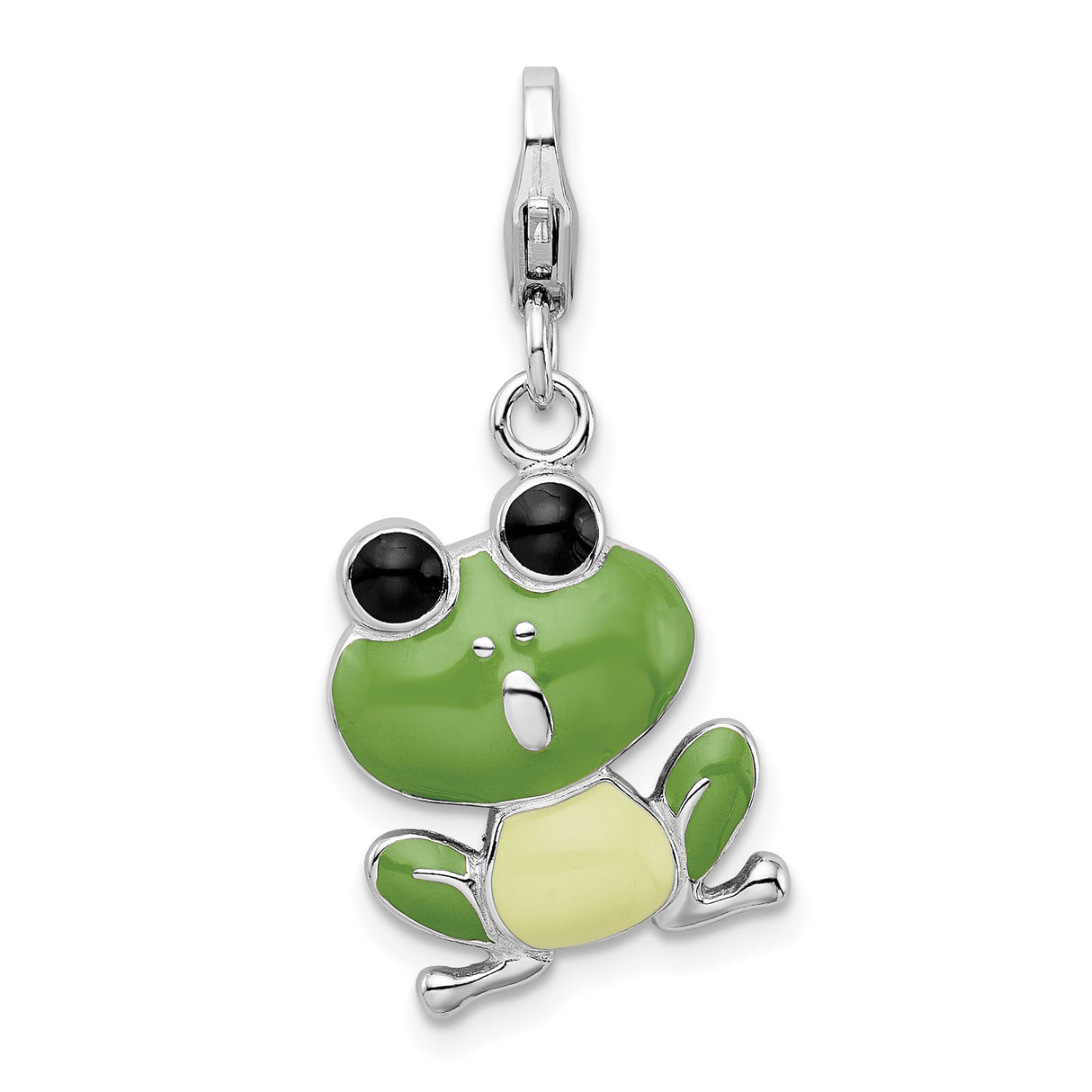 Sterling Silver Frog Charm with Green and Yellow Enamel, Whimsical Animal Pendant
