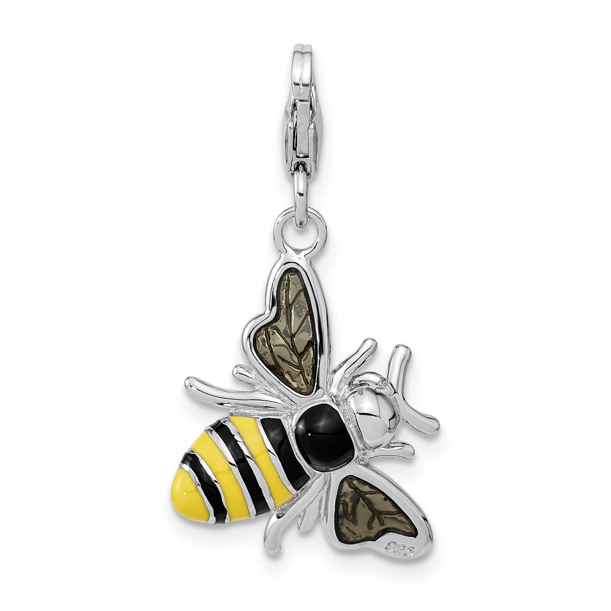 Sterling Silver Bee Pendant Charm with Black and Yellow Enamel, Nature-Inspired Bug Design