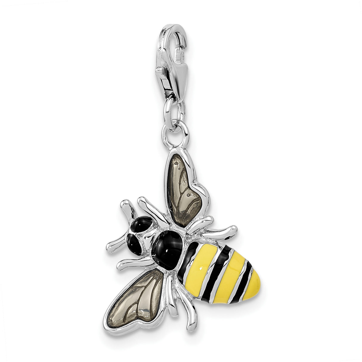 Sterling Silver Bee Pendant Charm with Black and Yellow Enamel, Nature-Inspired Bug Design