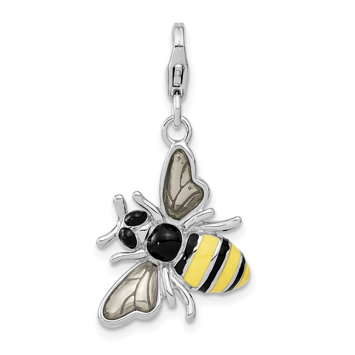 Sterling Silver Bee Pendant Charm with Black and Yellow Enamel, Nature-Inspired Bug Design