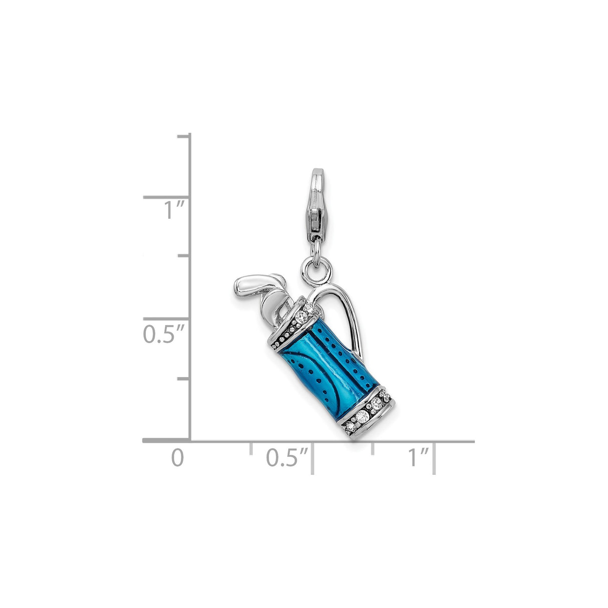 Sterling Silver Golf Bag Pendant Charm with Blue Enamel and Crystal Accents, Sports Theme