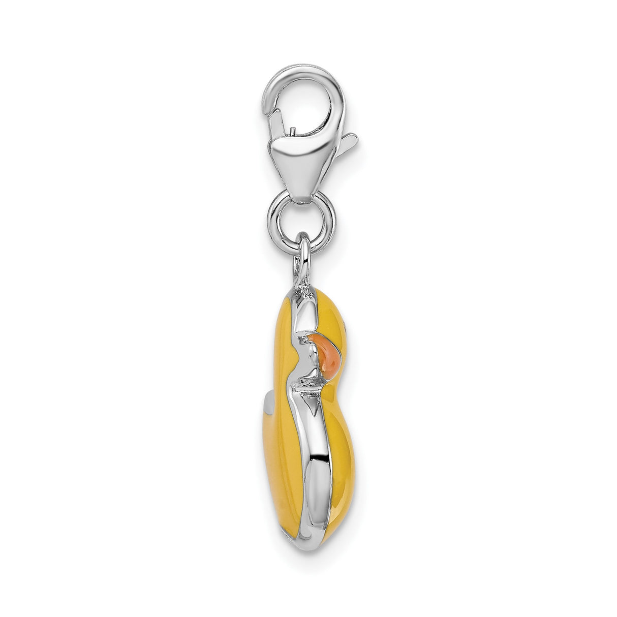 Sterling Silver Duck Charm with Yellow Enamel, 3D Rubber Duck Clip-On Pendant