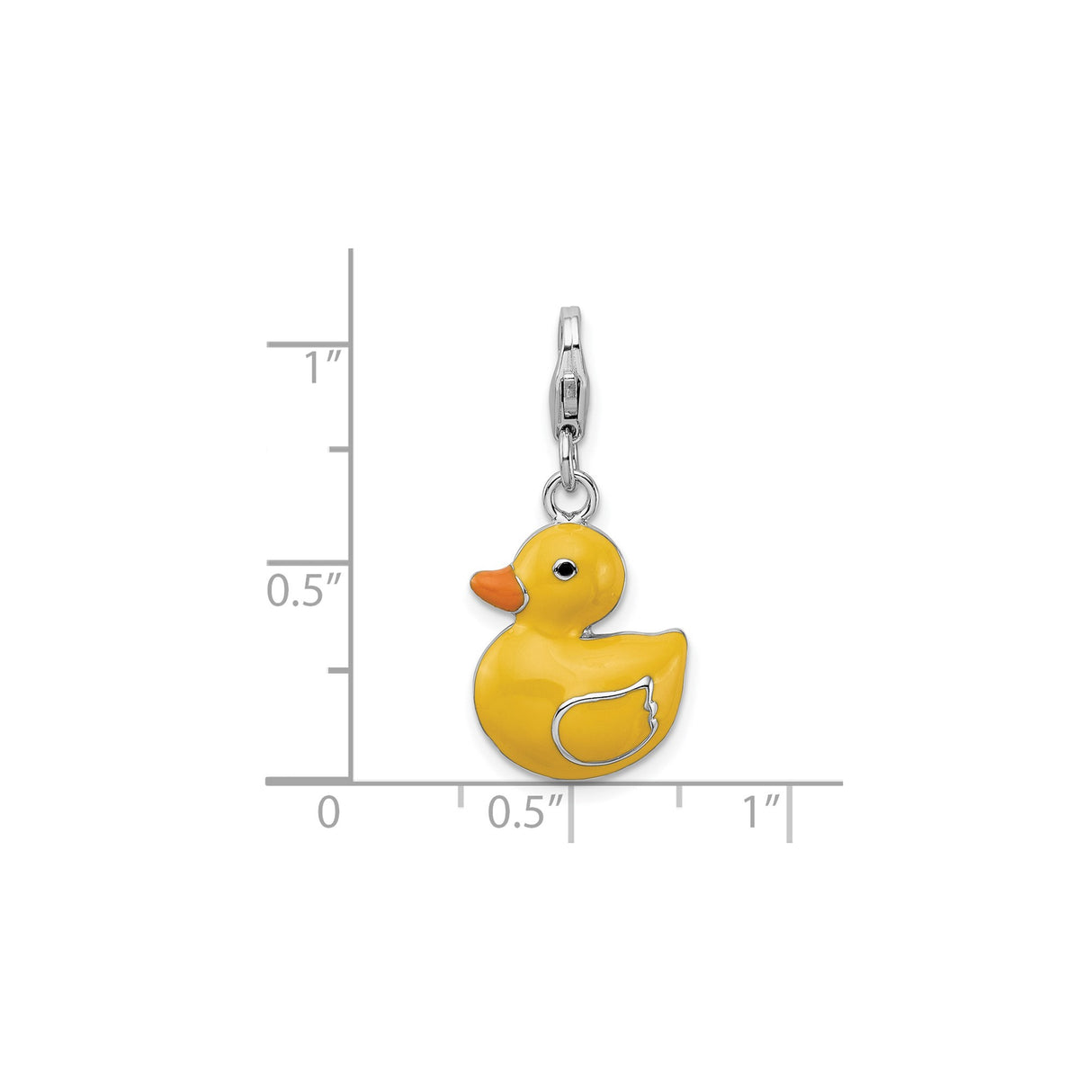Sterling Silver Duck Charm with Yellow Enamel, 3D Rubber Duck Clip-On Pendant
