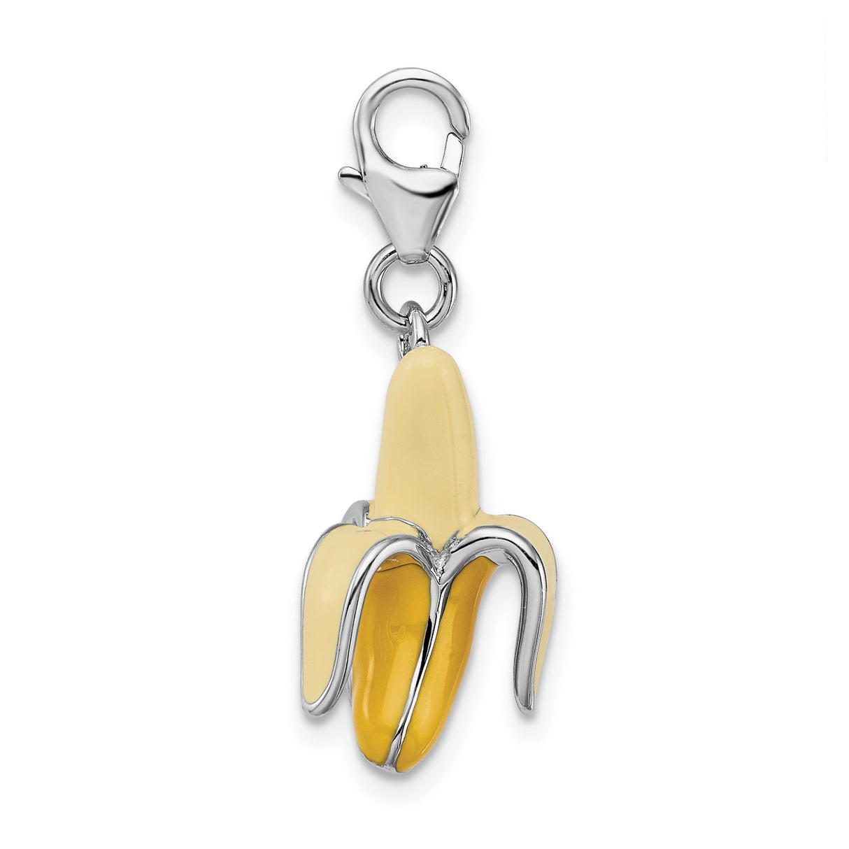 Sterling Silver 3D Peeled Banana Charm Pendant with Enamel Detailing