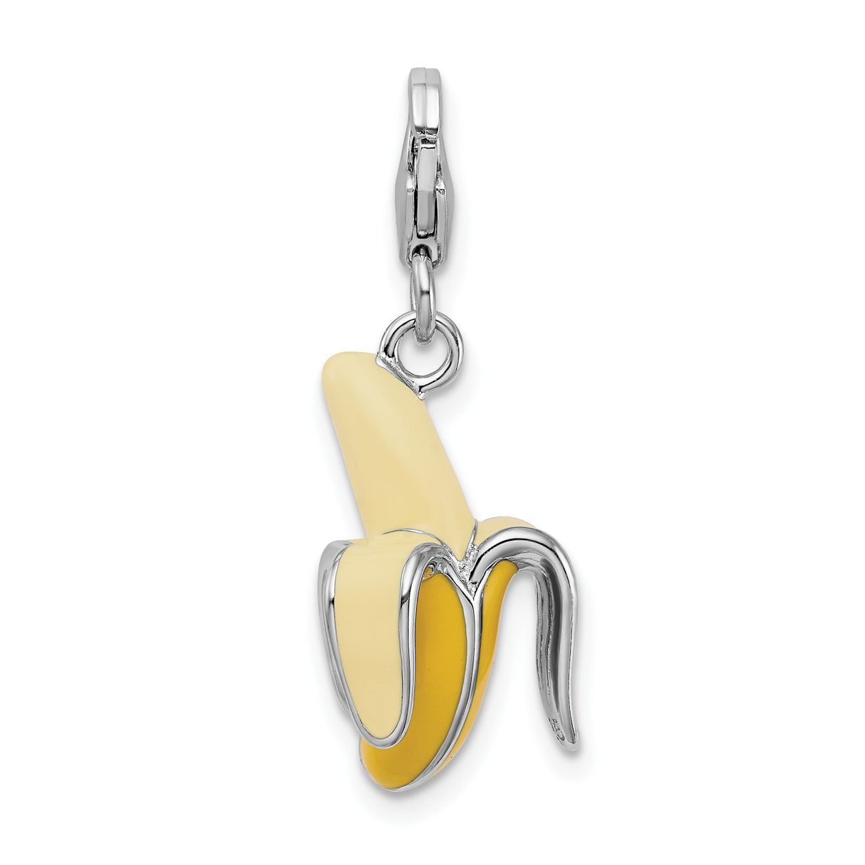 Sterling Silver 3D Peeled Banana Charm Pendant with Enamel Detailing