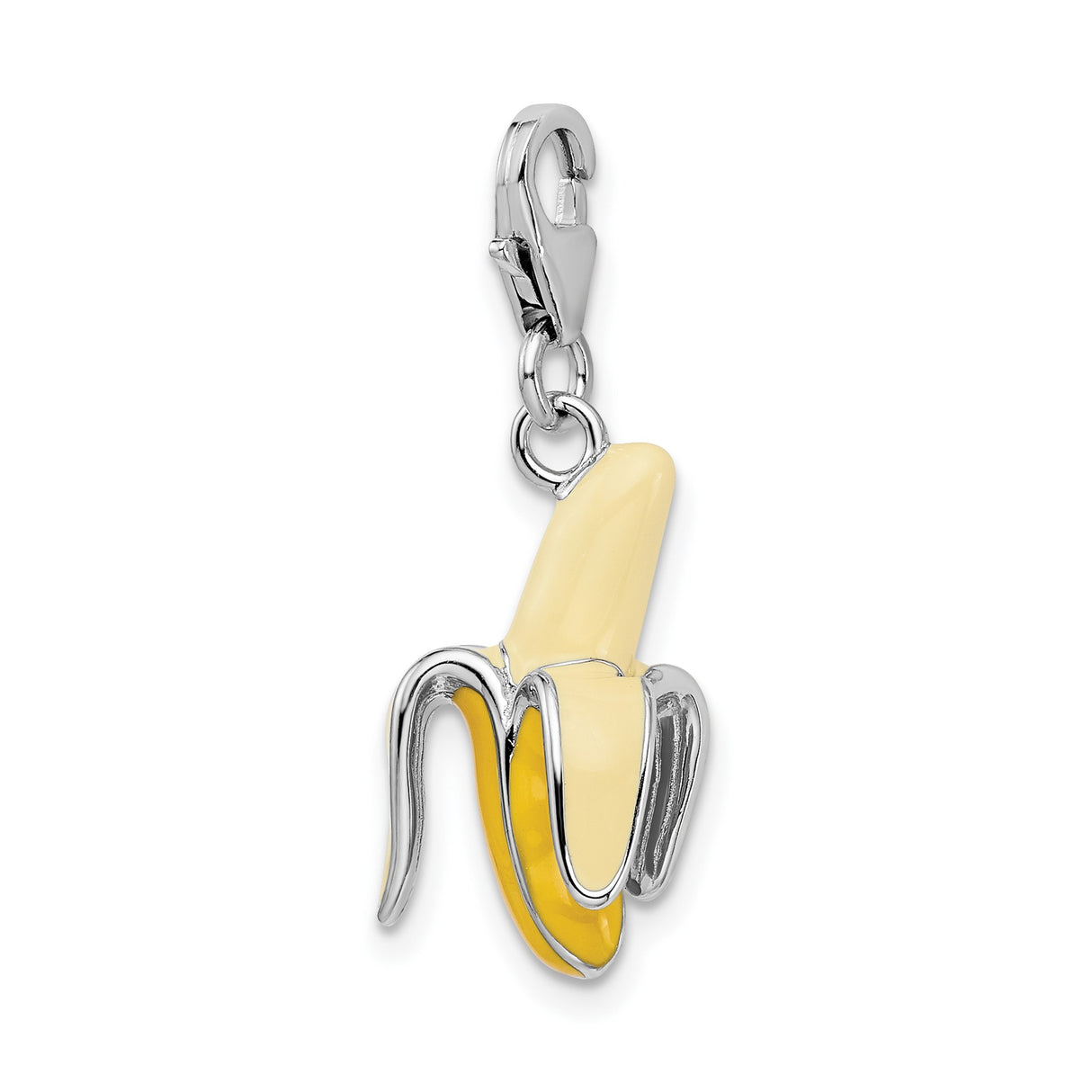 Sterling Silver 3D Peeled Banana Charm Pendant with Enamel Detailing