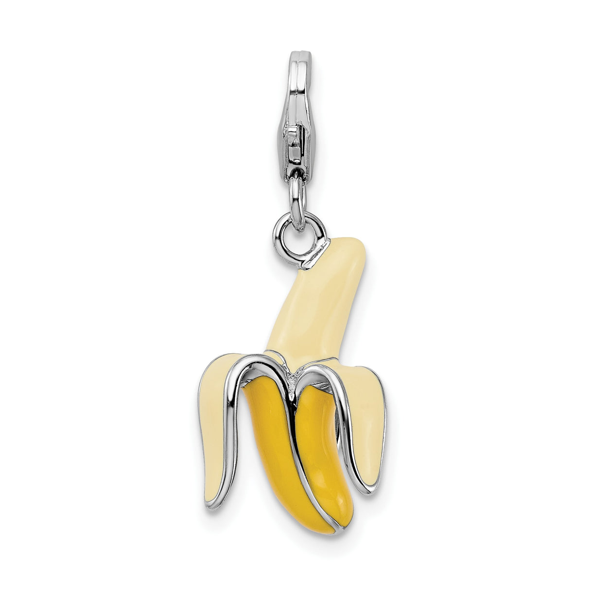 Sterling Silver 3D Peeled Banana Charm Pendant with Enamel Detailing