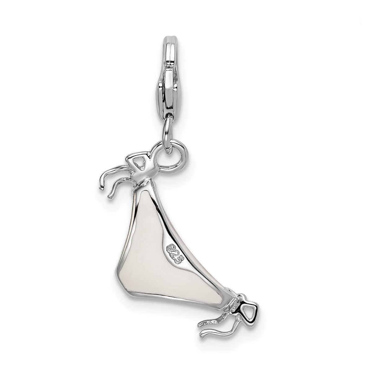 Sterling Silver Bikini Top Charm Pendant with Cubic Zirconia, Bow Detail, Beach Vacation Style