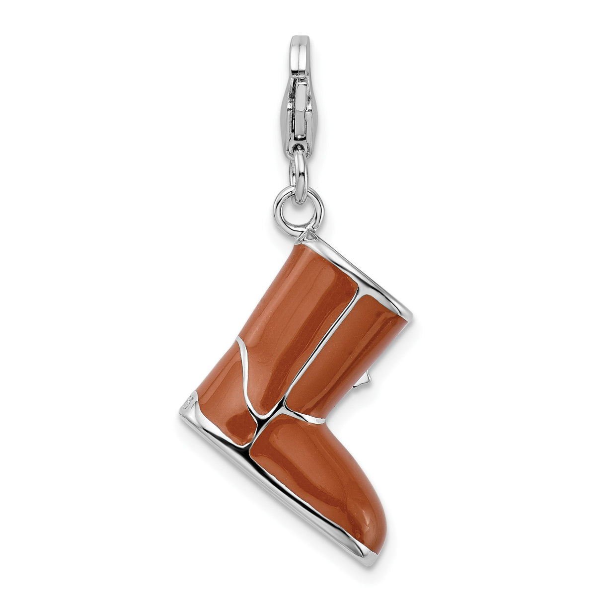 Sterling Silver Winter Boot Charm with Brown Enamel and Snowflake Accent for Women
