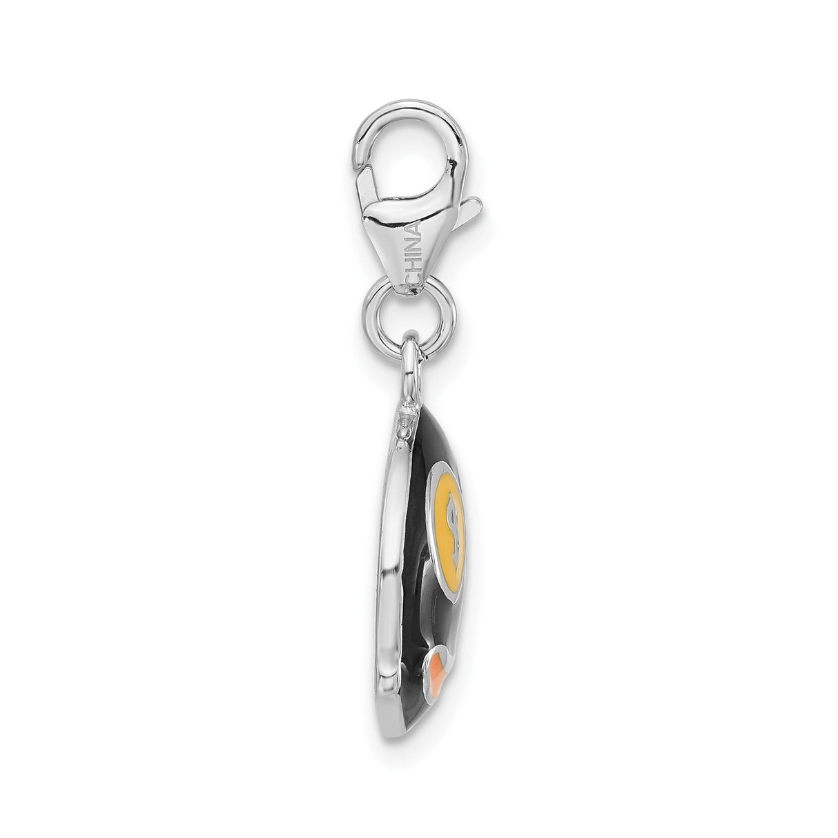 Sterling Silver Emoji Charm with Black Face, Yellow Eyes, and Orange Smile Dollar Sign Symbol