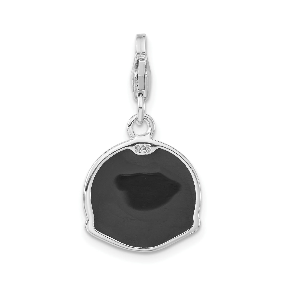 Sterling Silver Emoji Charm with Black Face, Yellow Eyes, and Orange Smile Dollar Sign Symbol