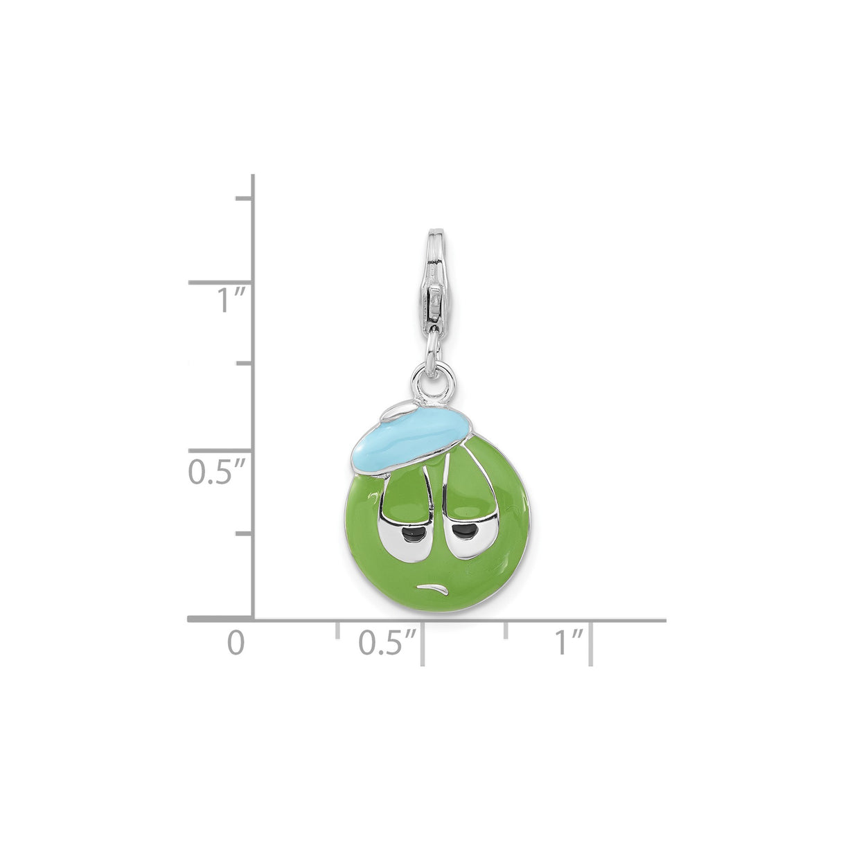 Sterling Silver Emoji Charm with Green Sad Face and Blue Ice Pack Pendant