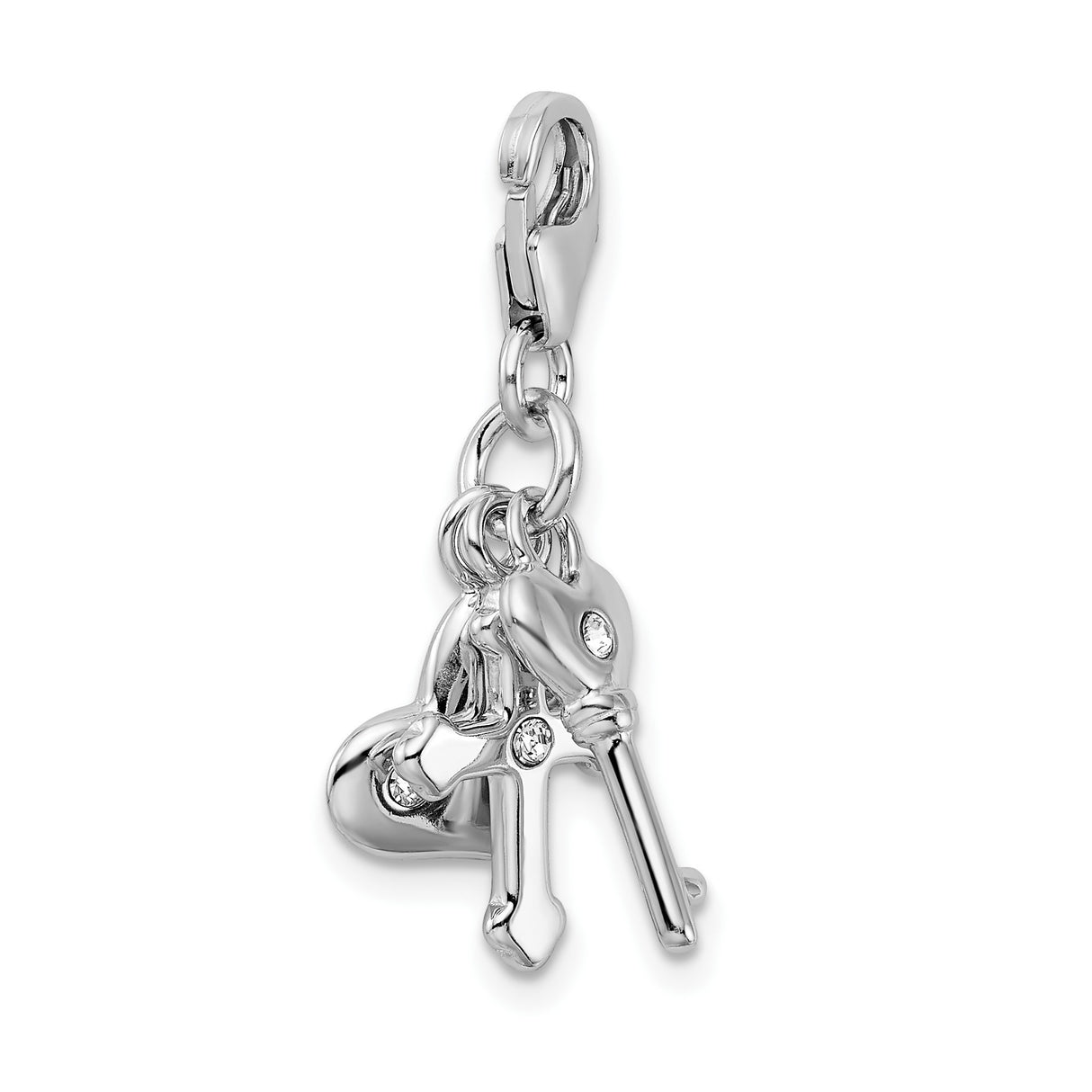 Sterling Silver Cross Key Pendant with Crystal, Minimalist Vintage Faith Jewelry
