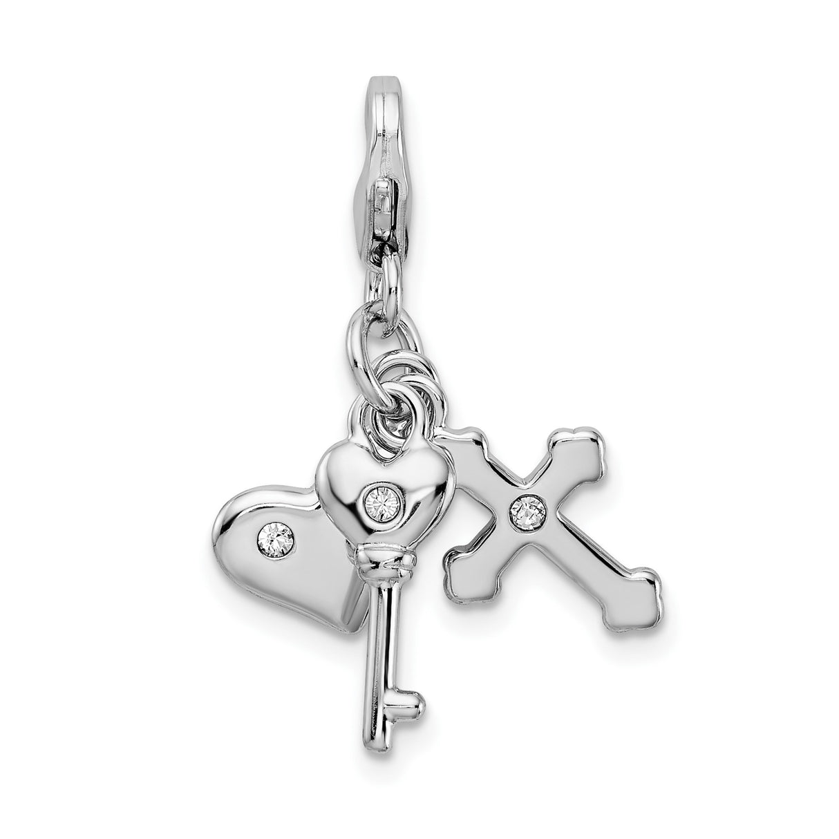 Sterling Silver Cross Key Pendant with Crystal, Minimalist Vintage Faith Jewelry