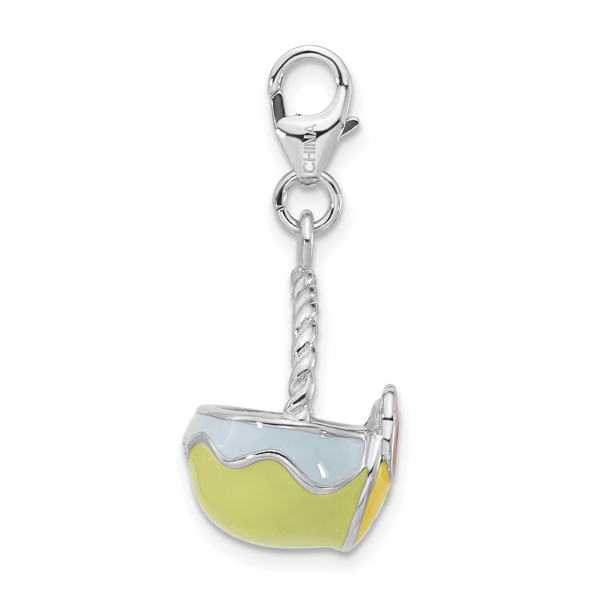 Sterling Silver Charm Pendant, Enamel Baby Chick in Basket, Easter Theme