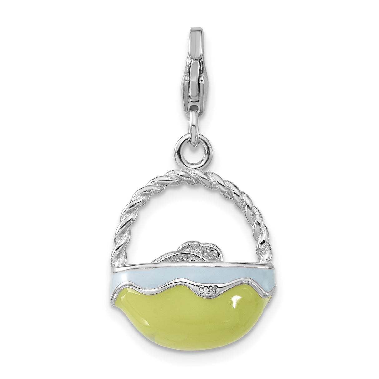 Sterling Silver Charm Pendant, Enamel Baby Chick in Basket, Easter Theme