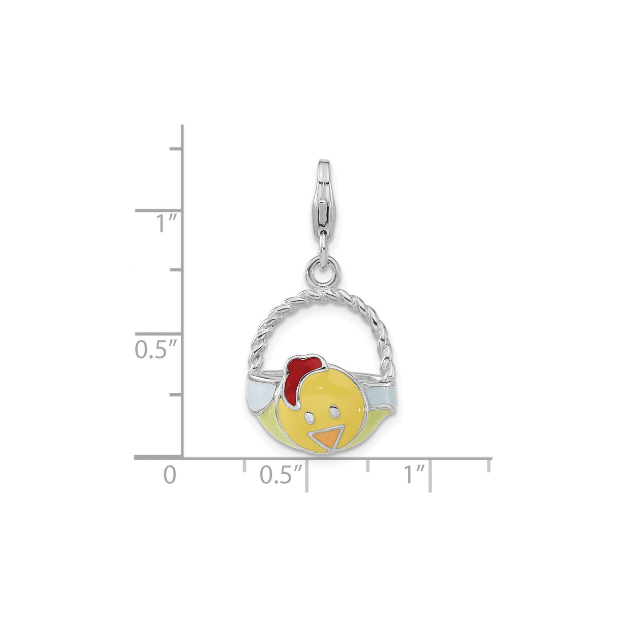 Sterling Silver Charm Pendant, Enamel Baby Chick in Basket, Easter Theme