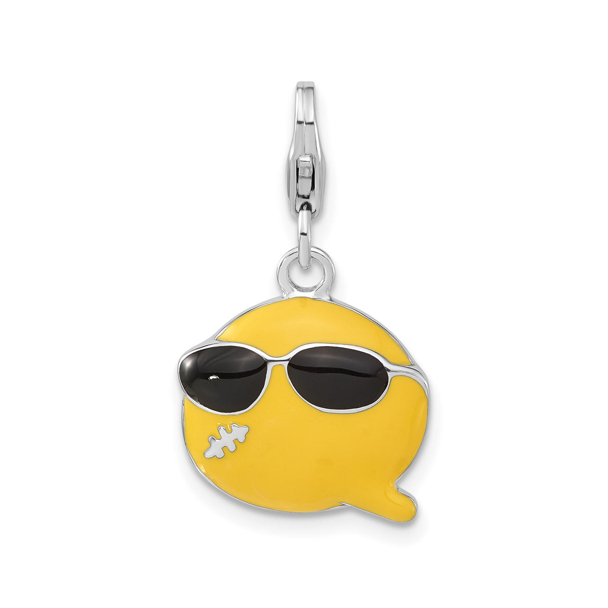 Sterling Silver Emoji Charm with Yellow Smiley Face and Black Sunglasses