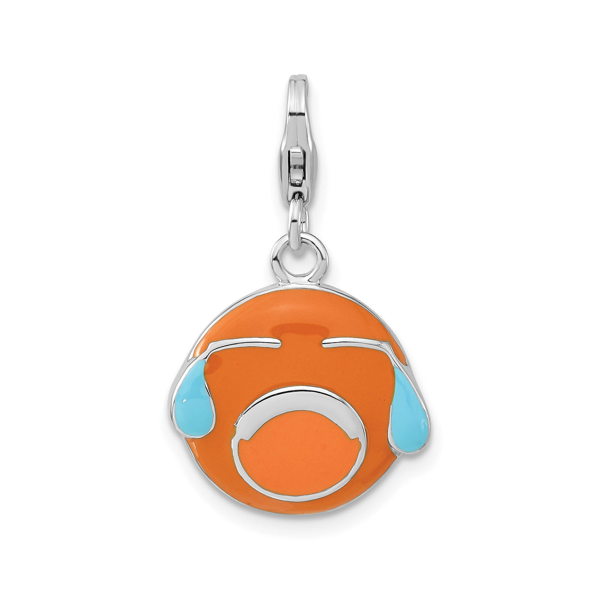 Sterling Silver Emoji Charm with Crying Laughing Face, Blue and Orange Enamel