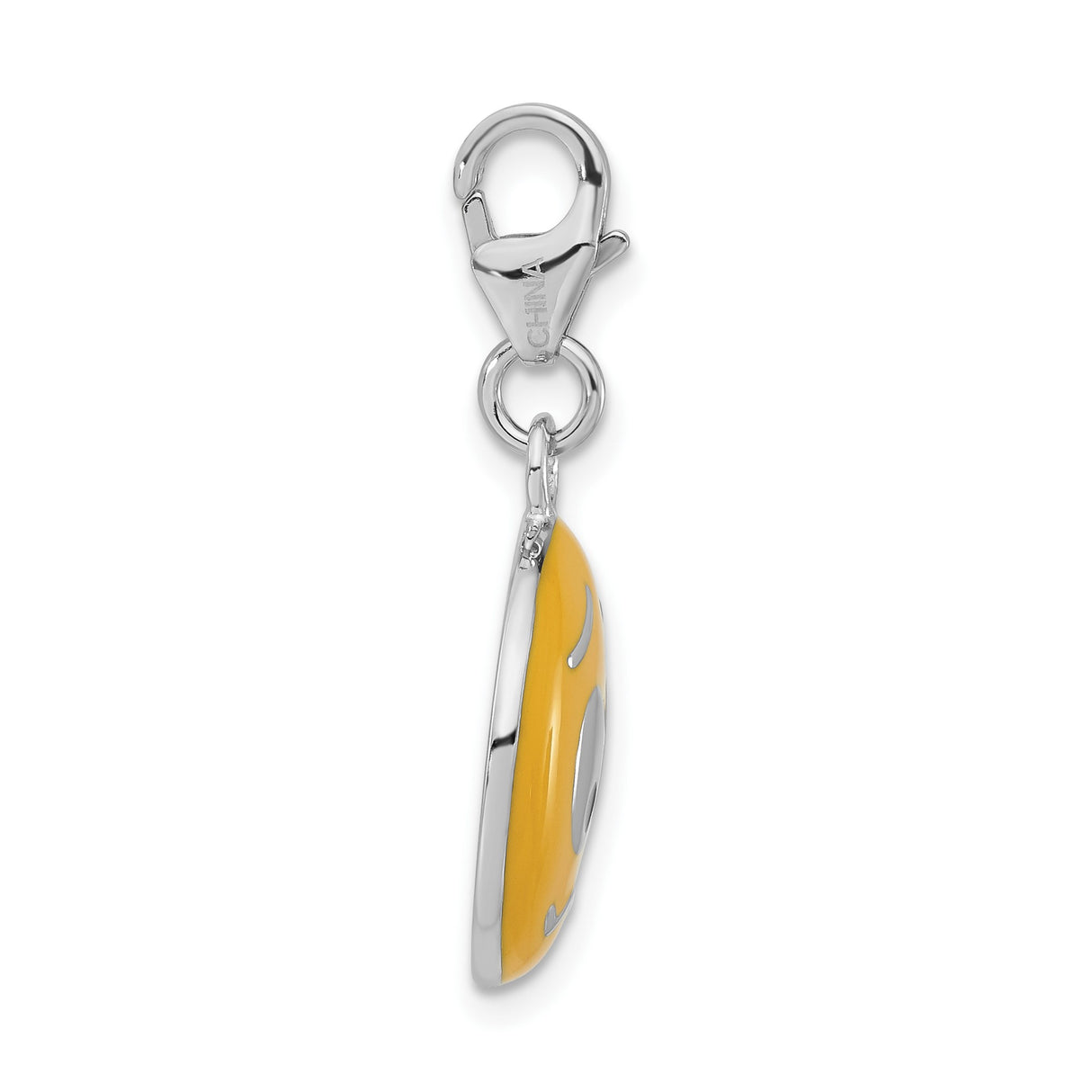 Sterling Silver Emoji Charm with Yellow Enamel Nervous Face, Clip-On Dangle Pendant