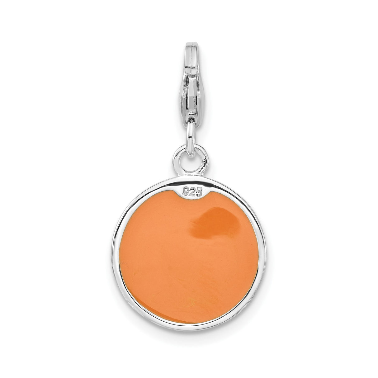 Sterling Silver Emoji Charm with Orange Enamel Face and X Mouth Symbol