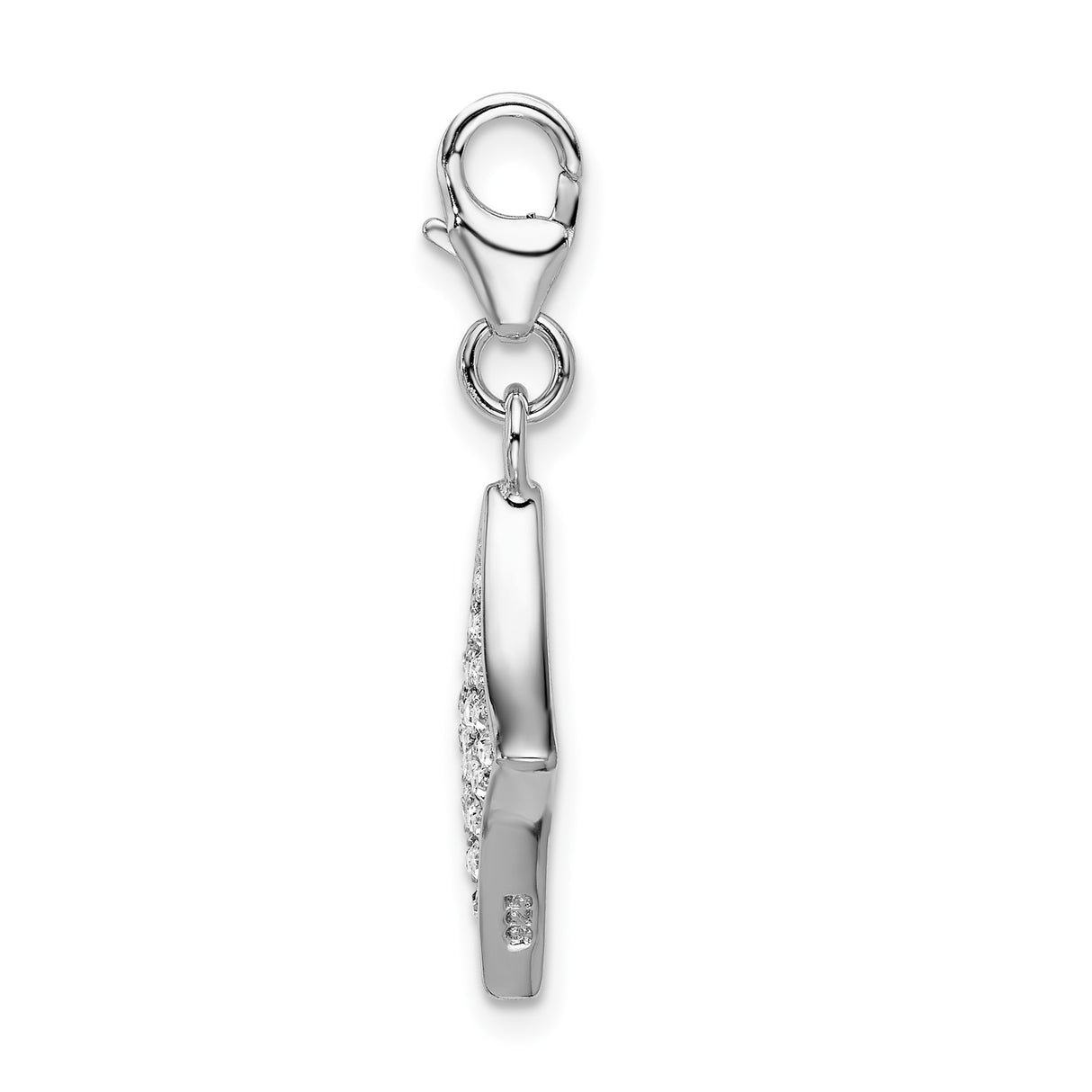 Sterling Silver Diamond Shaped Pendant with Clear Cubic Zirconia, Geometric Clip-On Charm