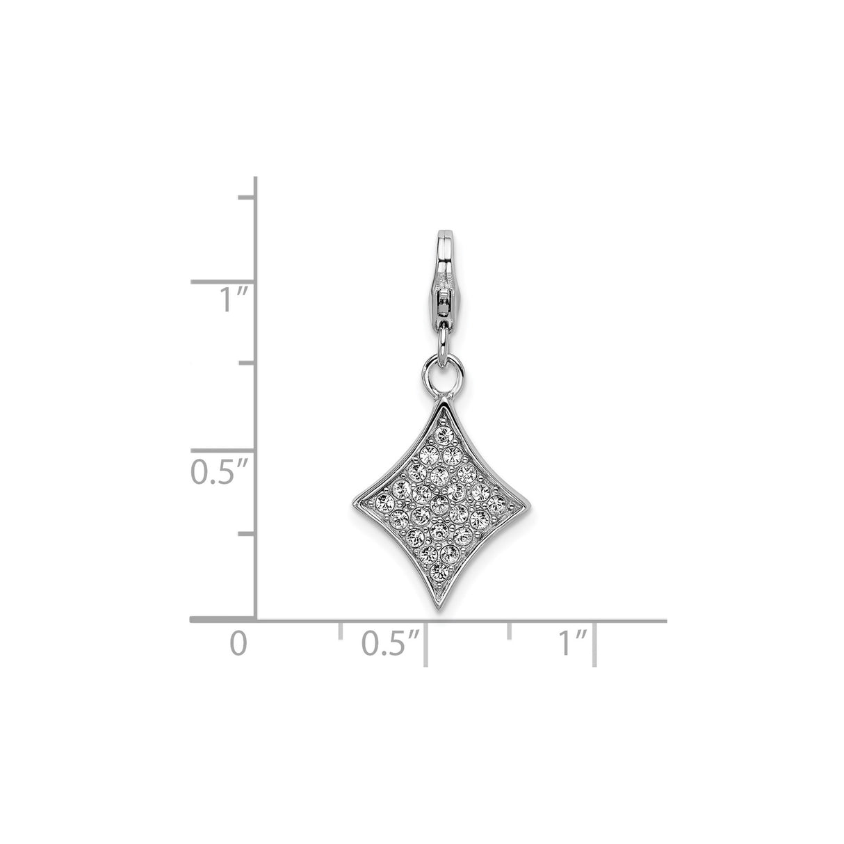 Sterling Silver Diamond Shaped Pendant with Clear Cubic Zirconia, Geometric Clip-On Charm