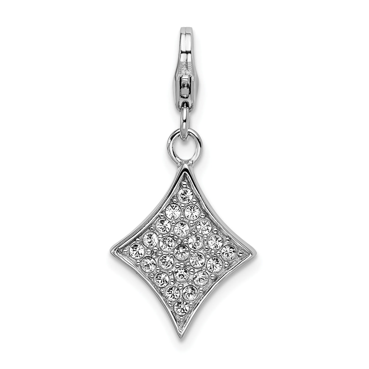 Sterling Silver Diamond Shaped Pendant with Clear Cubic Zirconia, Geometric Clip-On Charm