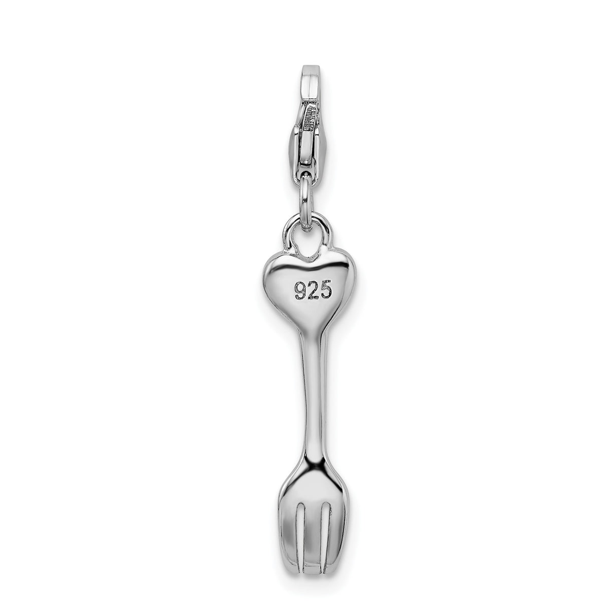 Sterling Silver Fork Charm Pendant with Heart and Floral Design, Playful Kitchen Theme