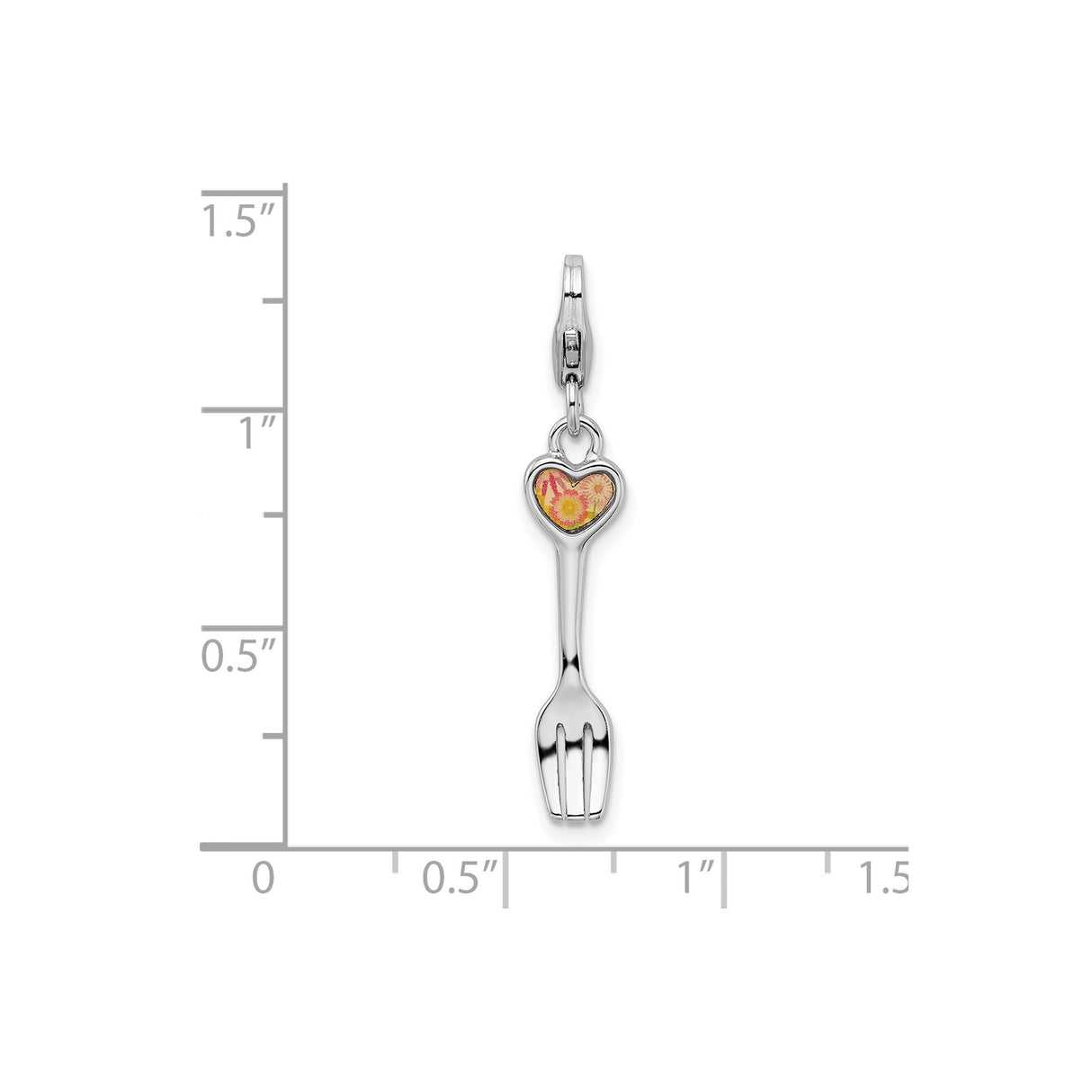 Sterling Silver Fork Charm Pendant with Heart and Floral Design, Playful Kitchen Theme