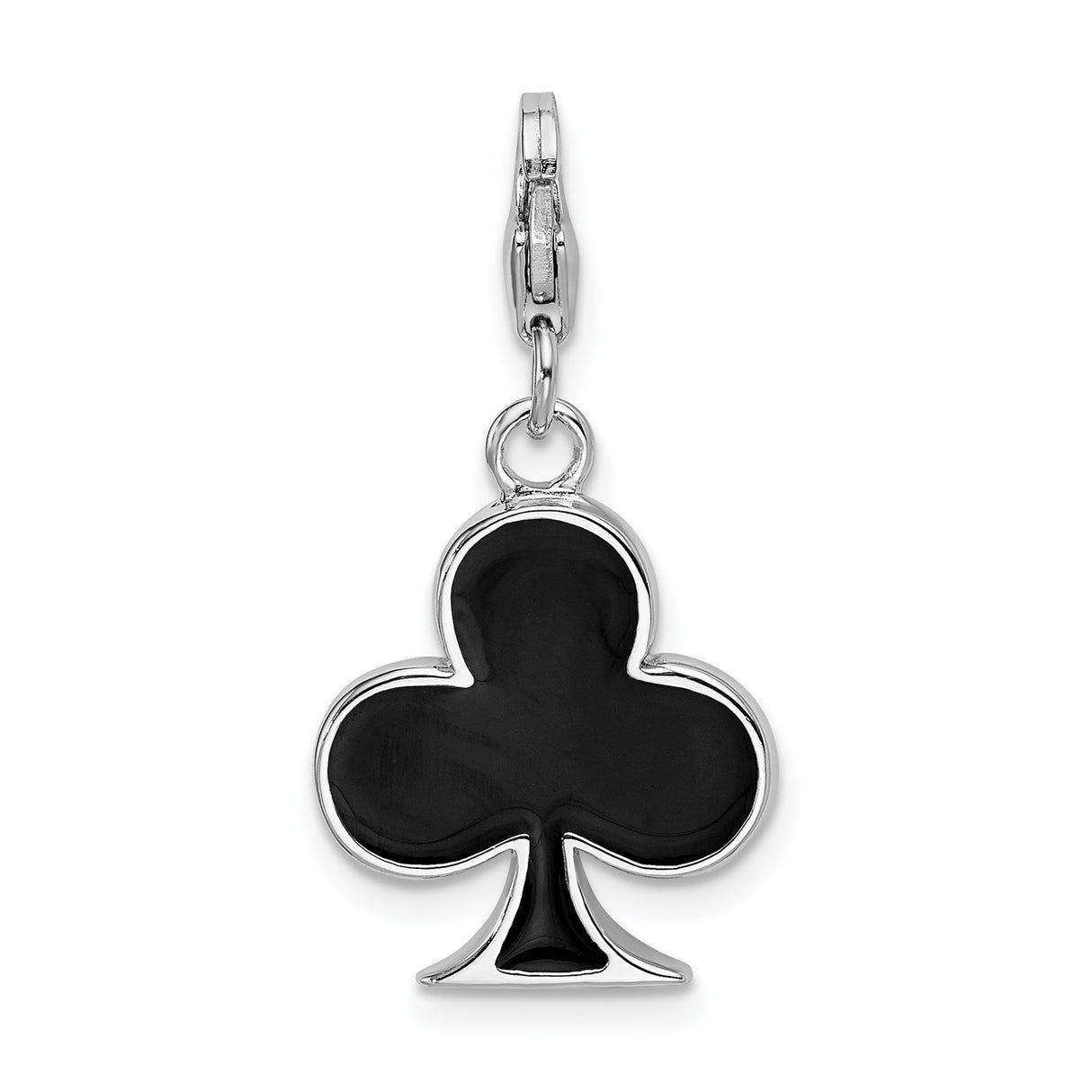 Sterling Silver Club Charm Pendant with Cubic Zirconia, Reversible Poker Jewelry