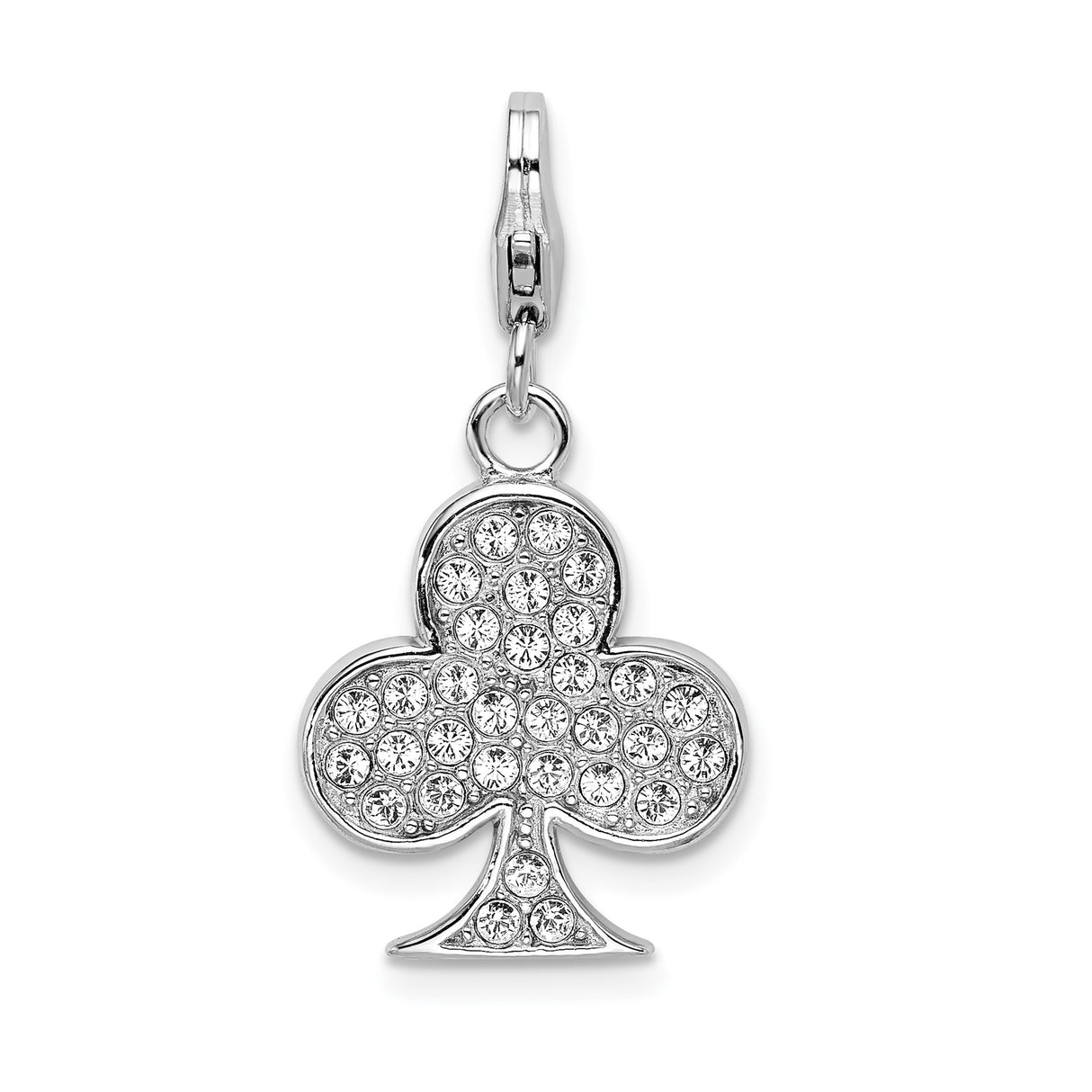 Sterling Silver Club Charm Pendant with Cubic Zirconia, Reversible Poker Jewelry