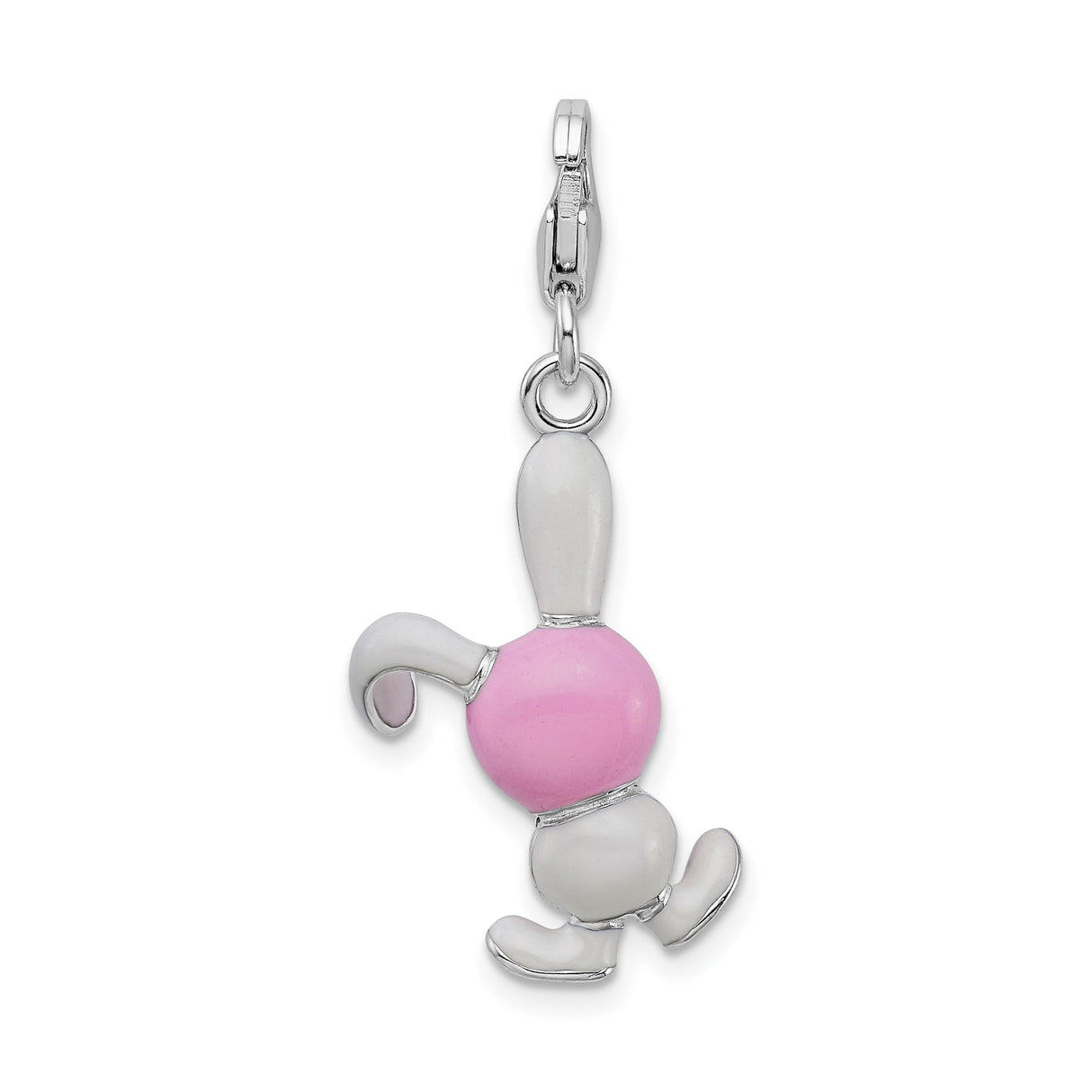 Sterling Silver Bunny Charm Pendant with Pink Enamel and Crystal Accents, Whimsical Rabbit Motif