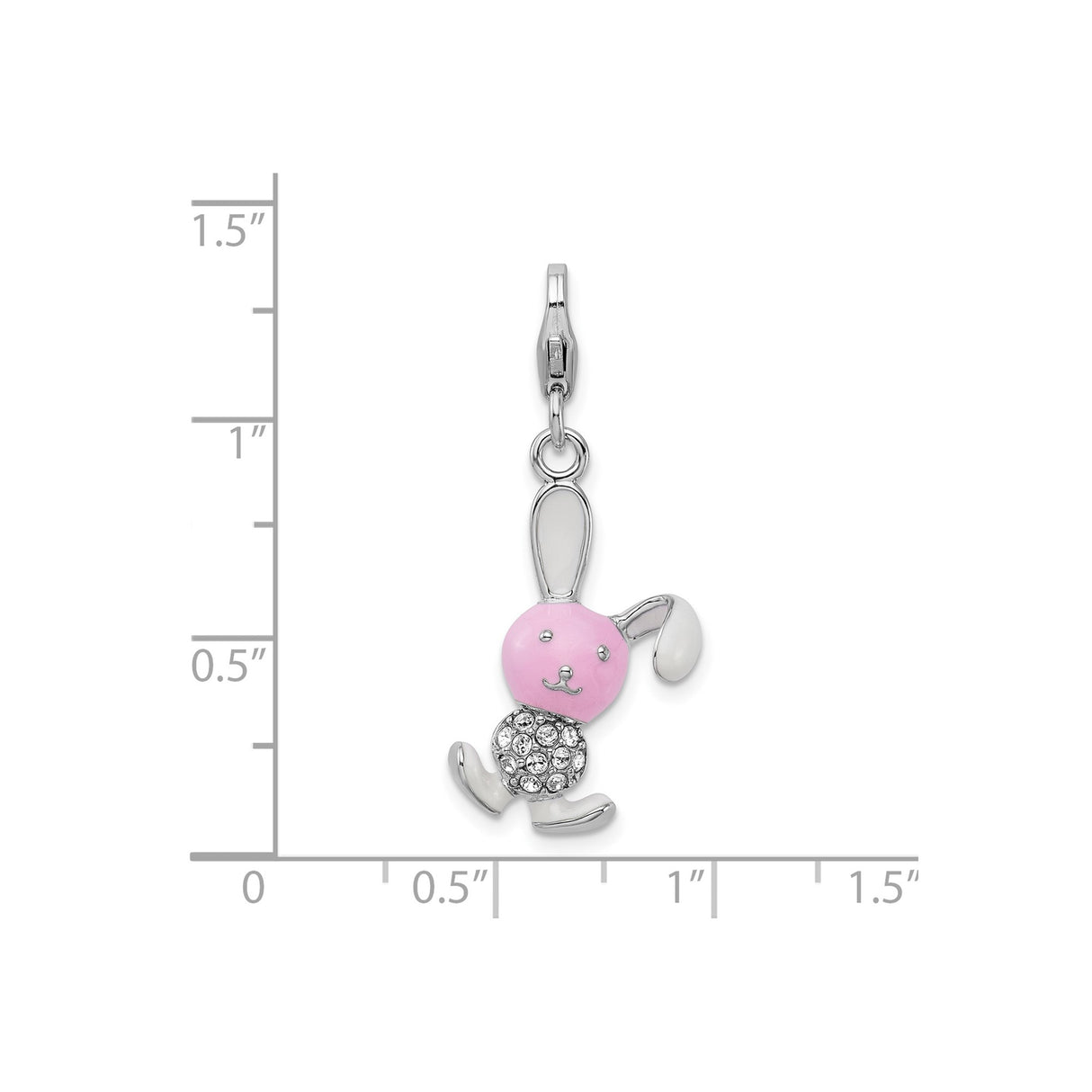Sterling Silver Bunny Charm Pendant with Pink Enamel and Crystal Accents, Whimsical Rabbit Motif