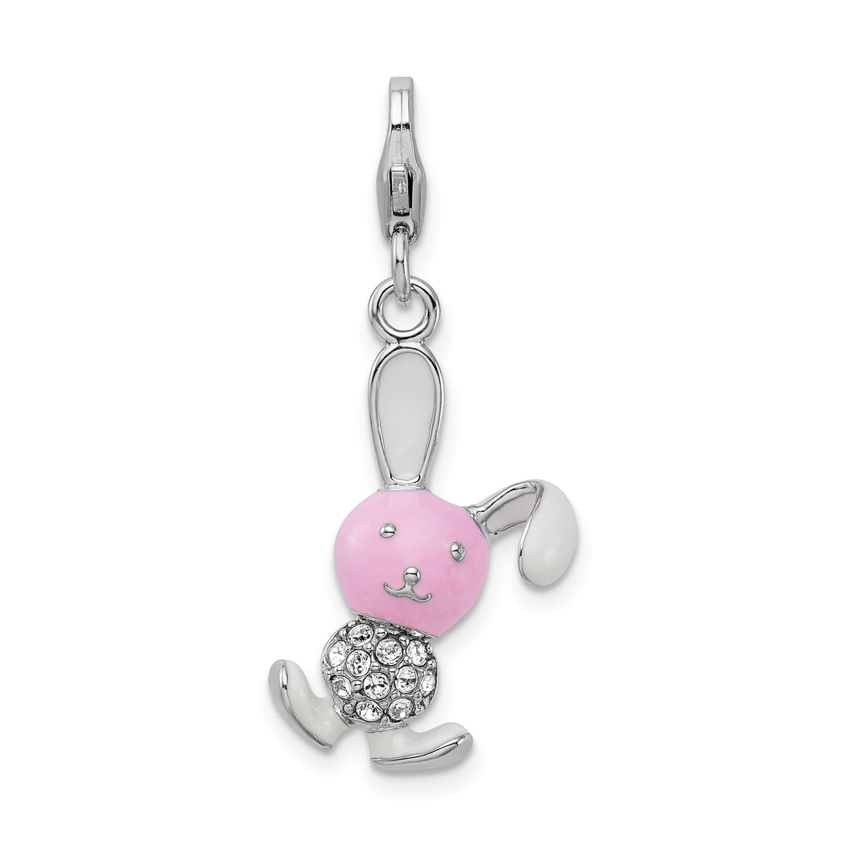Sterling Silver Bunny Charm Pendant with Pink Enamel and Crystal Accents, Whimsical Rabbit Motif