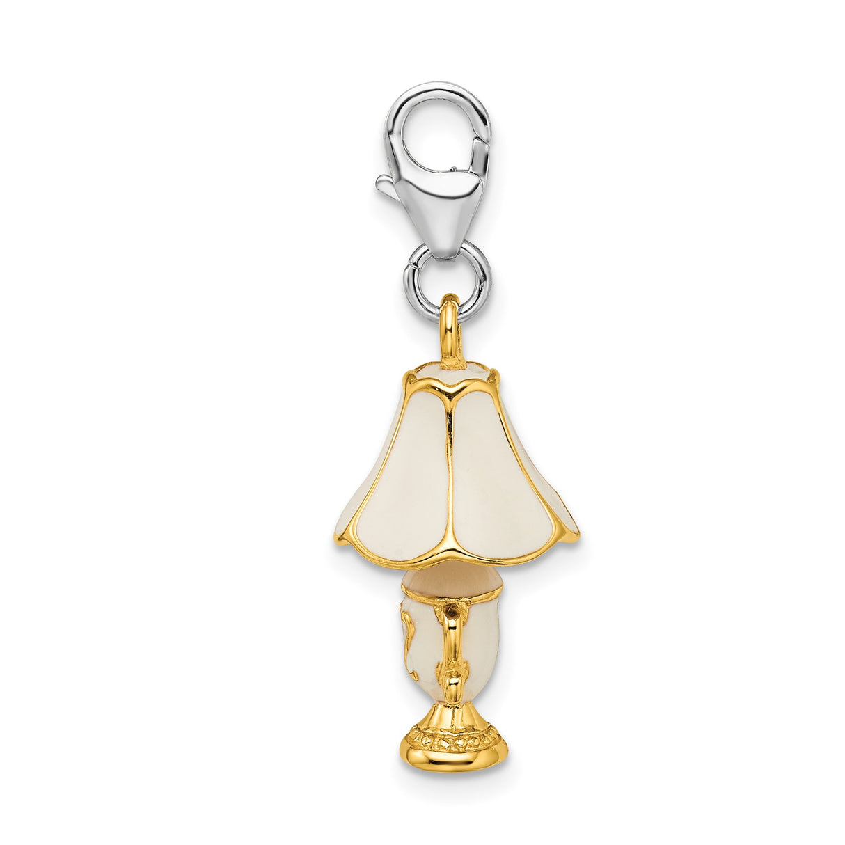 Sterling Silver Lamp Charm with 14K Gold and Enamel Detailing, Vintage Style Clip-On Design