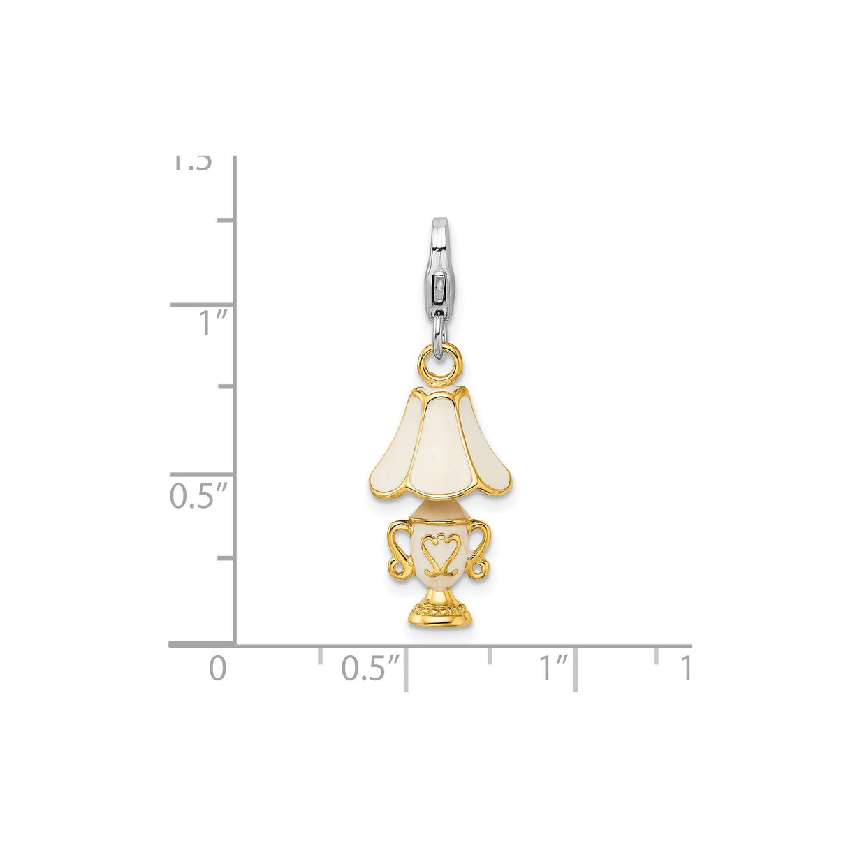 Sterling Silver Lamp Charm with 14K Gold and Enamel Detailing, Vintage Style Clip-On Design