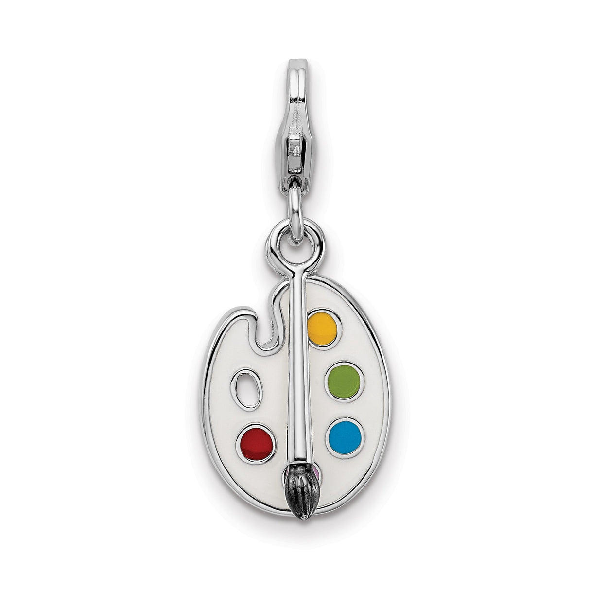 Sterling Silver Artist Palette Pendant with Paintbrush and Colorful Enamel Charm