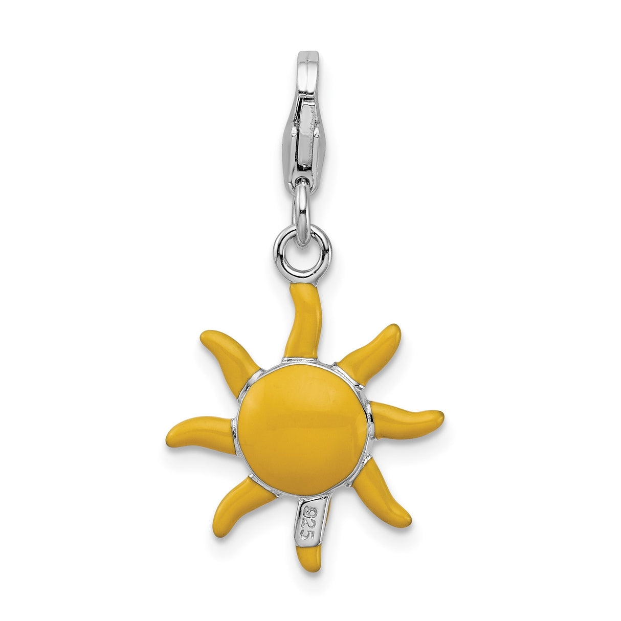 Sterling Silver Sun Pendant with Yellow Enamel Smiling Face, Joyful Radiant Design Charm