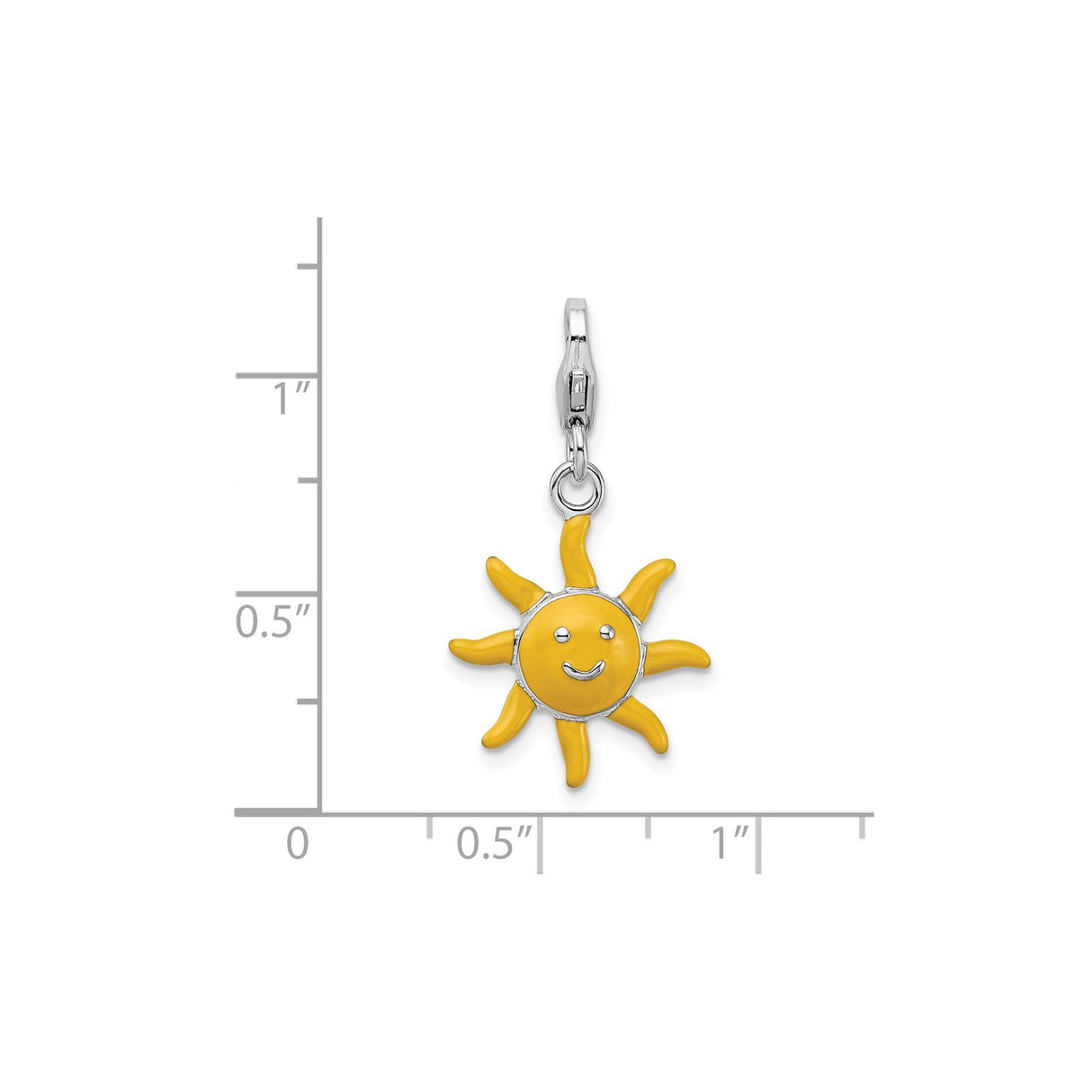 Sterling Silver Sun Pendant with Yellow Enamel Smiling Face, Joyful Radiant Design Charm