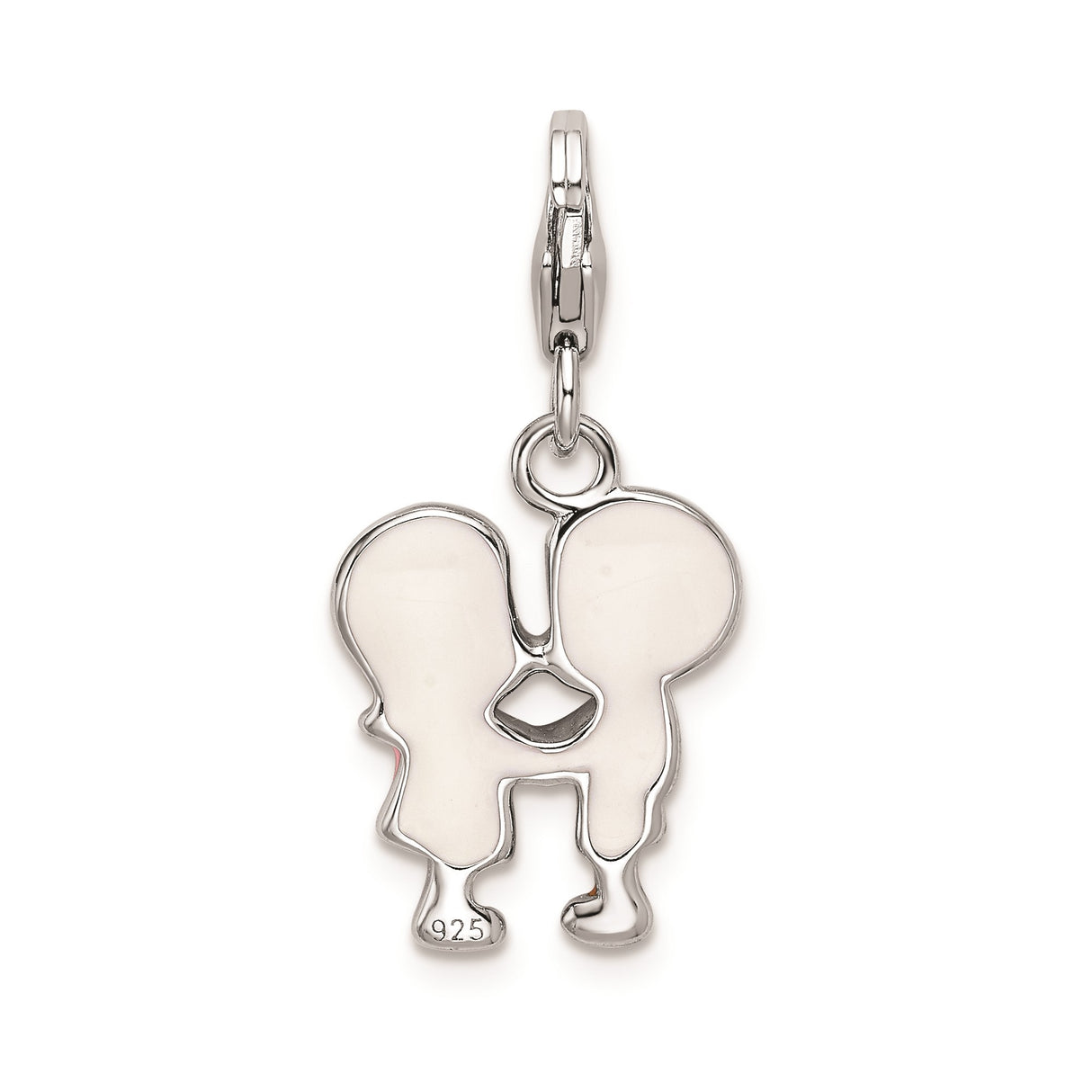 Sterling Silver Charm Pendant, Enamel Kissing Boy and Girl, Romantic Couple Symbol Jewelry
