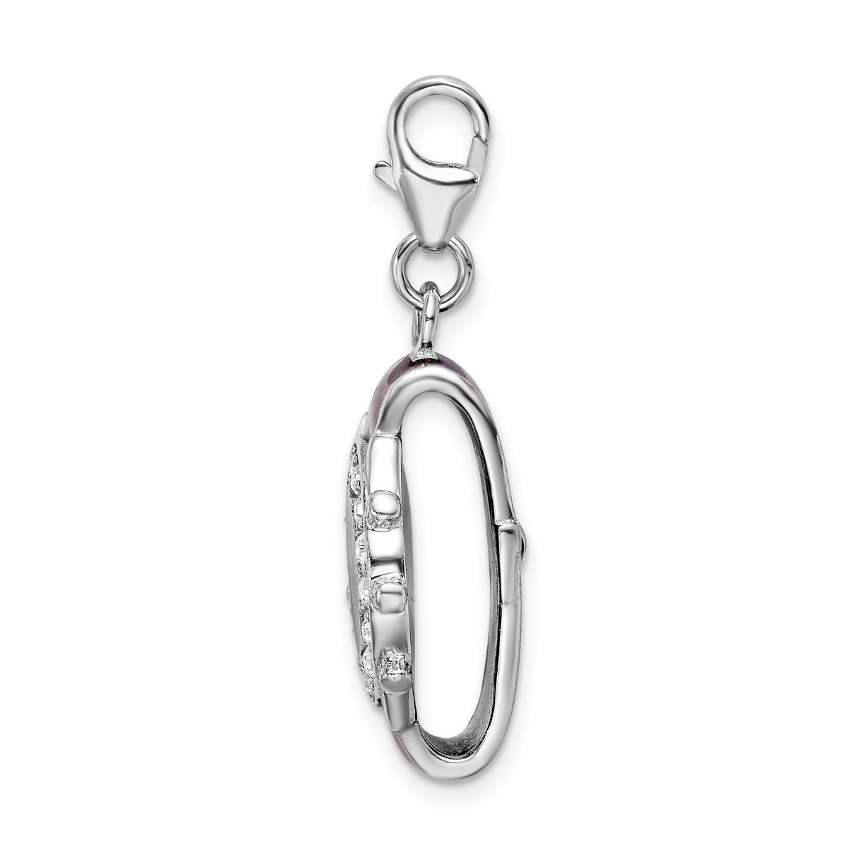 Sterling Silver Pendant Watch Charm with Crystal Bezel and Forever Love Dial