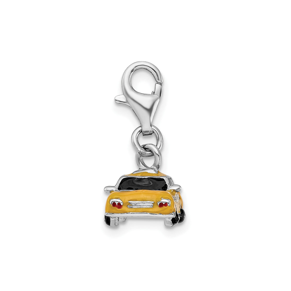 Sterling Silver Taxi Charm with Yellow Enamel, NYC Cab Pendant with Lobster Clasp