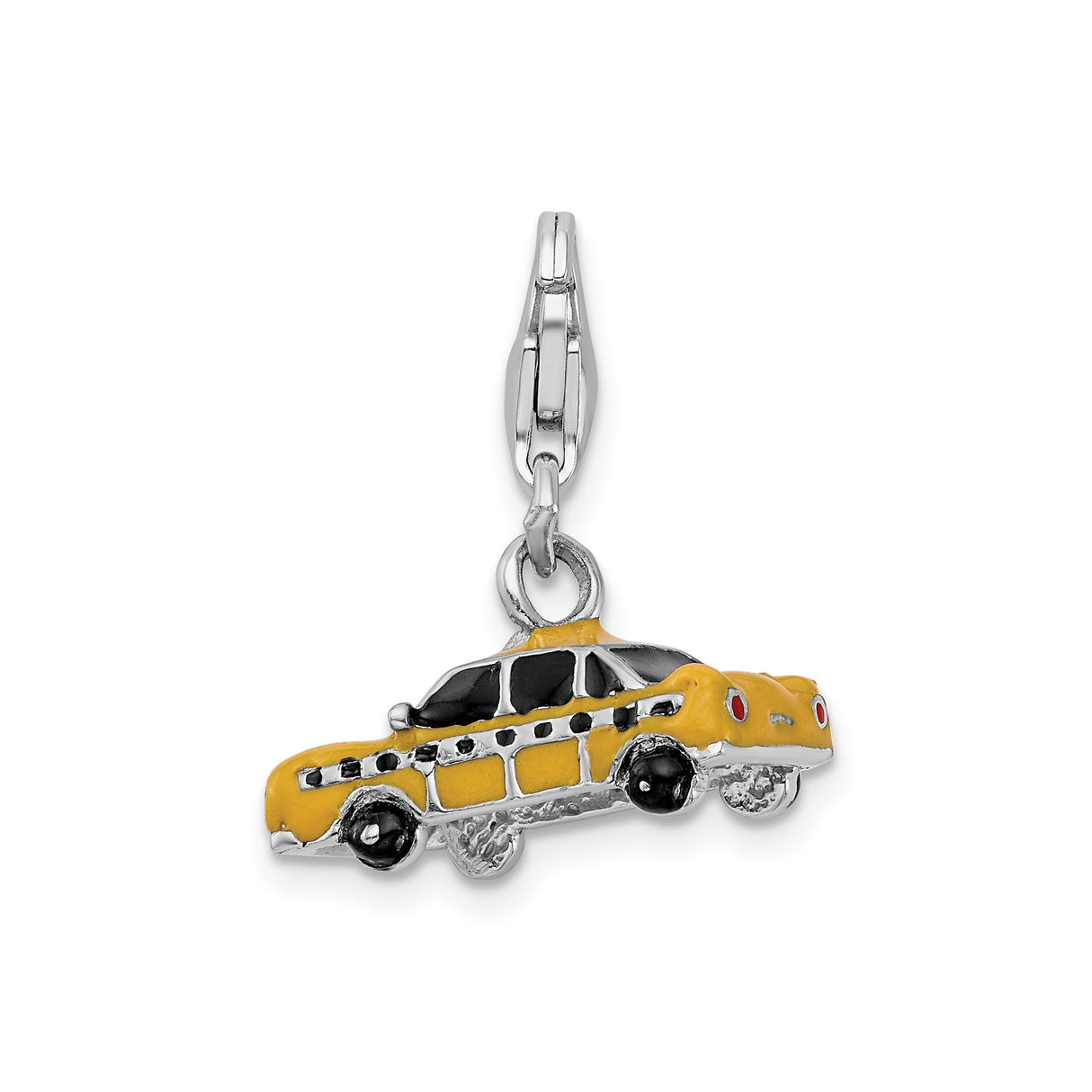 Sterling Silver Taxi Charm with Yellow Enamel, NYC Cab Pendant with Lobster Clasp