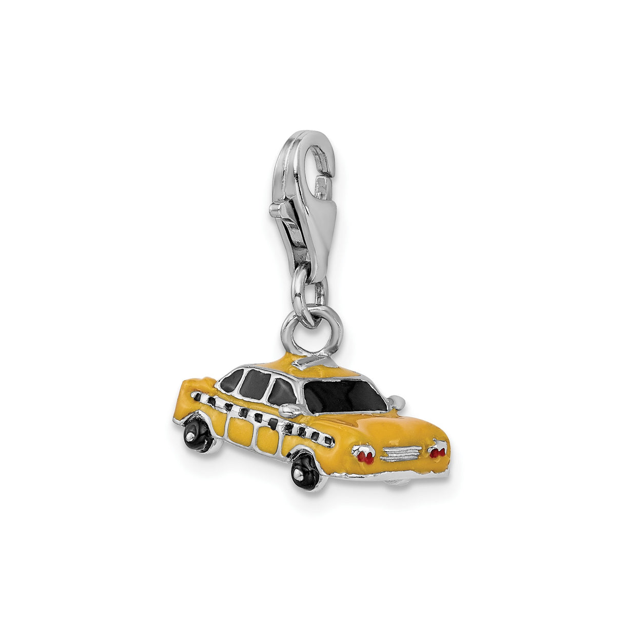 Sterling Silver Taxi Charm with Yellow Enamel, NYC Cab Pendant with Lobster Clasp