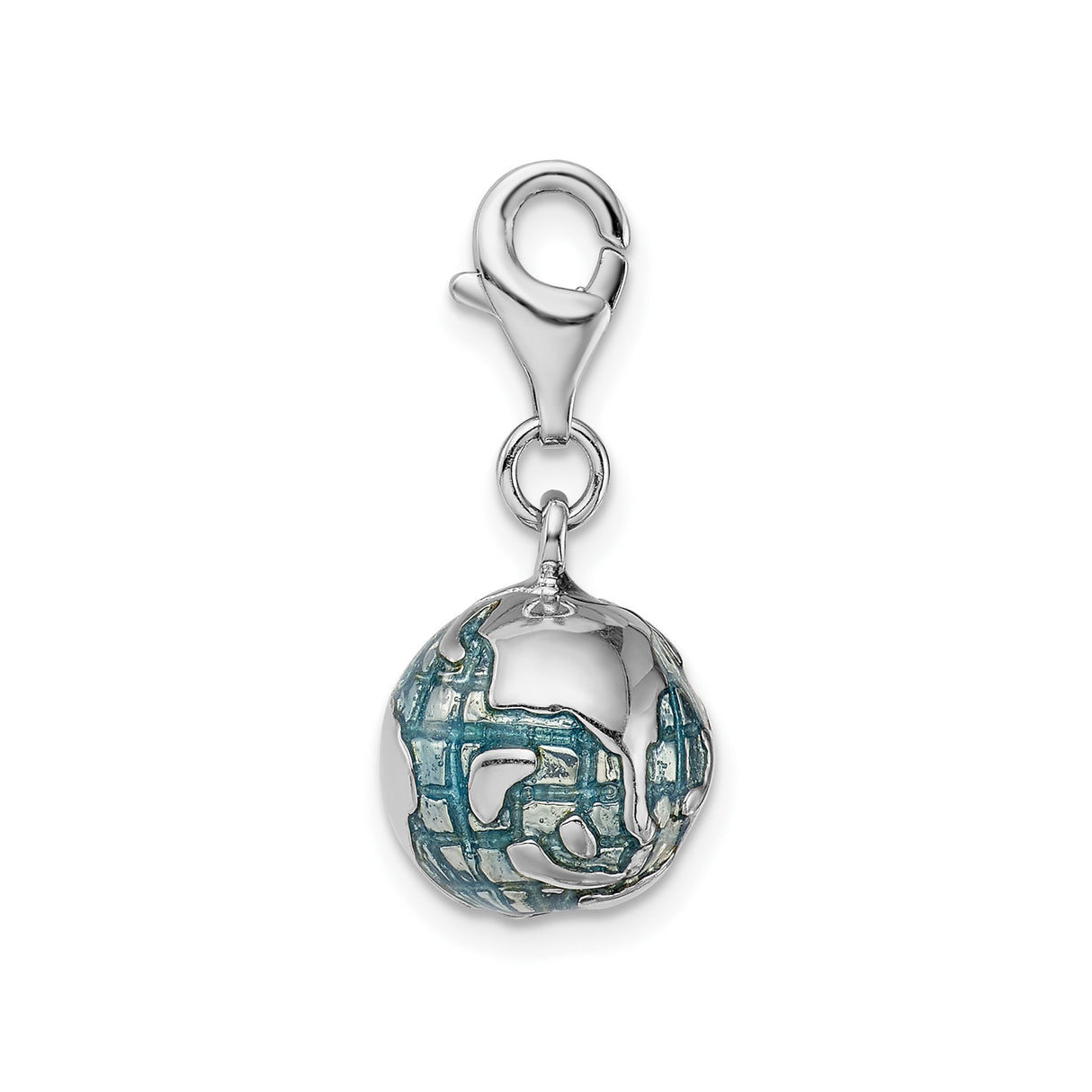 Sterling Silver Globe Charm Pendant with Blue Enamel, Travel Theme Design