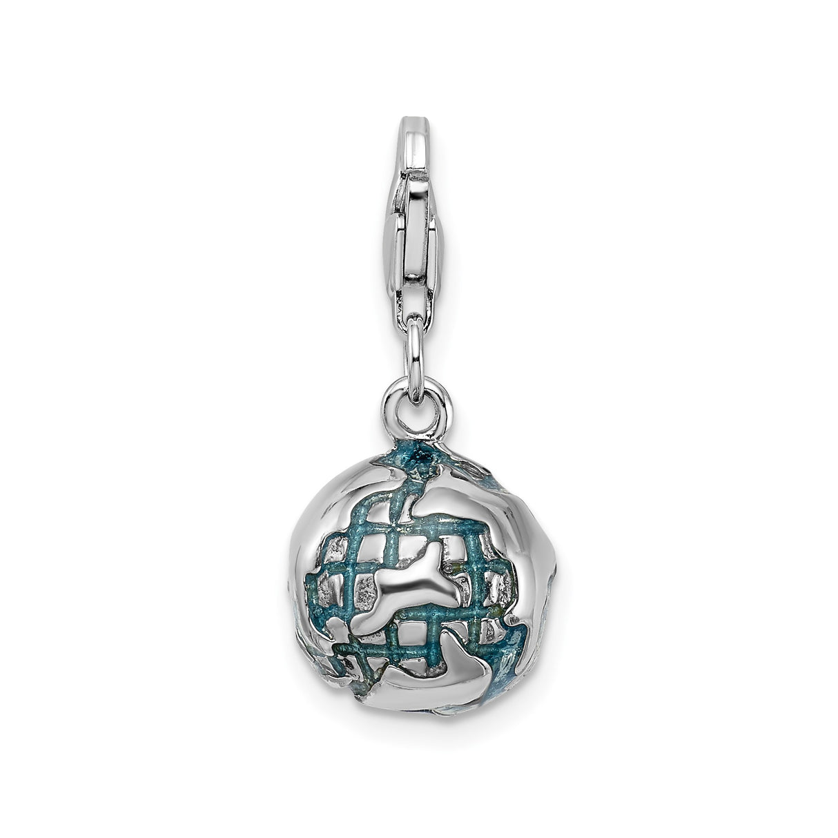 Sterling Silver Globe Charm Pendant with Blue Enamel, Travel Theme Design