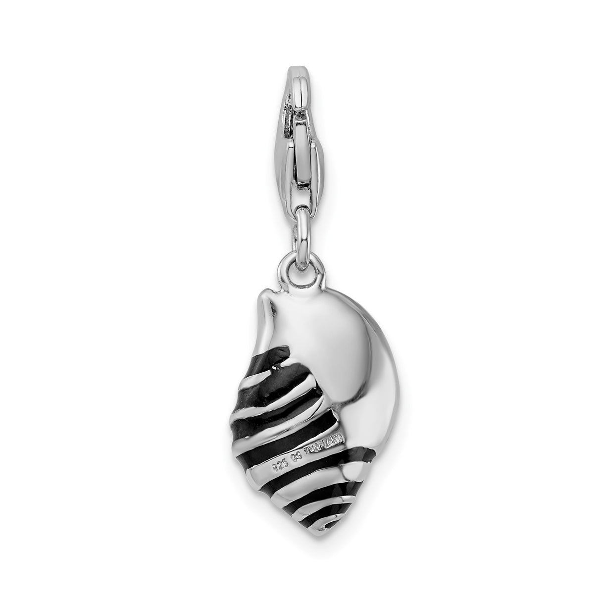 Sterling Silver Seashell Pendant Charm with Striped Shell Design, Nautical Beach Theme